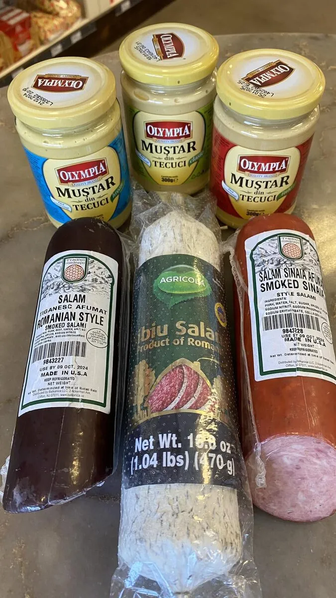 Romanian mustard and smoked salami